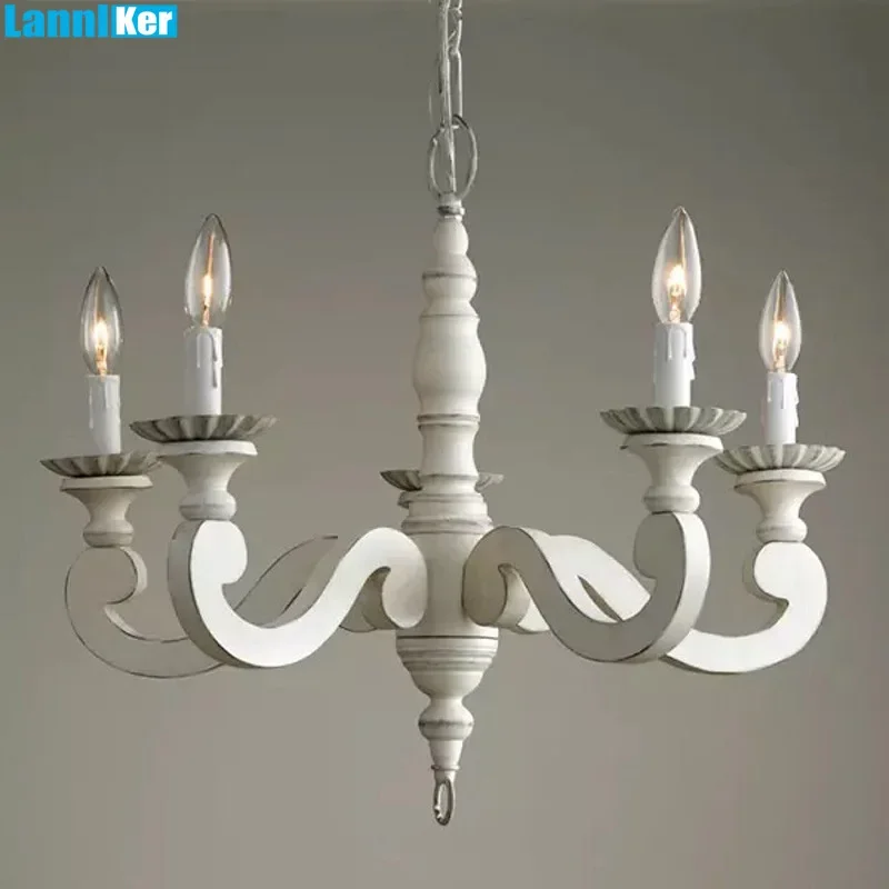 

White Chandeliers Wooden Lighting Nordic French Lustres In Babys/Kids/Childrens Room Kitchen Hallway Hanging Light Fitting Foyer