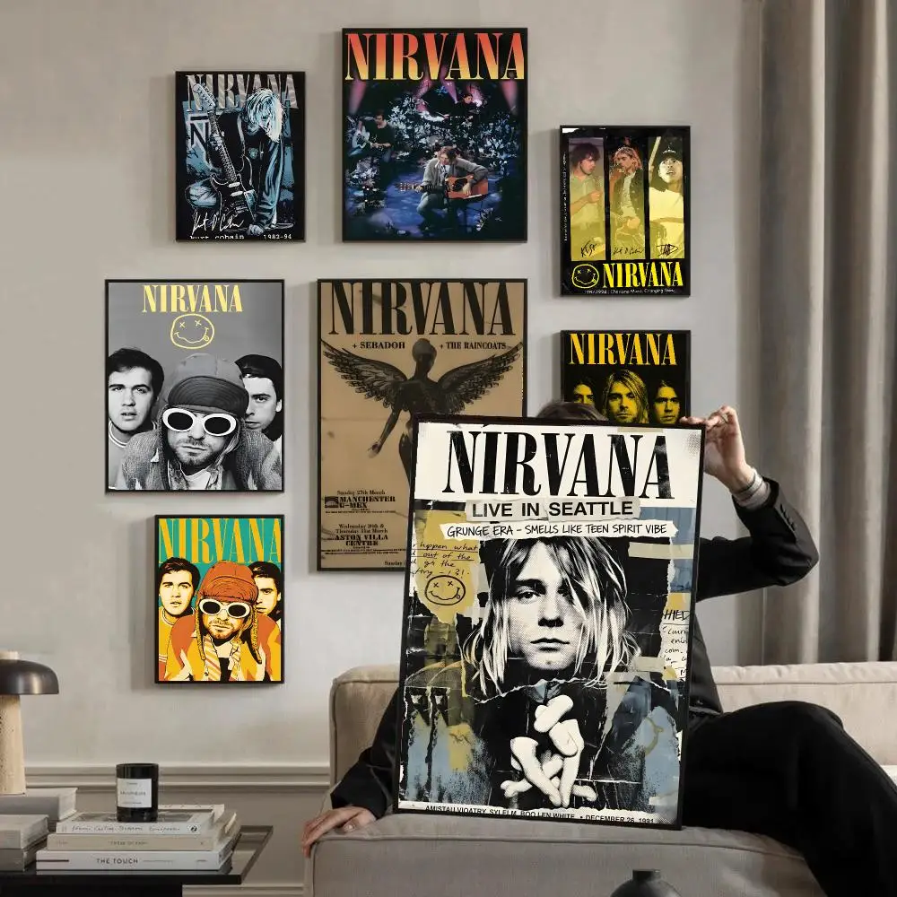 Nirvana Band Grunge Rock Poster Self-adhesive Advanced Aesthetic Printing Paper Wall Art for Living Room Home Decor