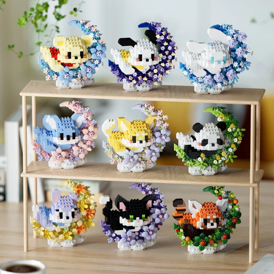 Panda Sanrio Disney Micro Building Blocks Toys Animals Cartoon Action Figures Educational Toys Kids Christmas Gifts