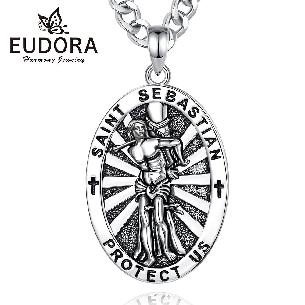 Eudora Neue Kupfer-Halskette mit Heiligem Sebastian für Männer und Frauen, katholisches Kreuz-Anhänger-Amulett, religiöser Schmuck, exquisites Geschenk