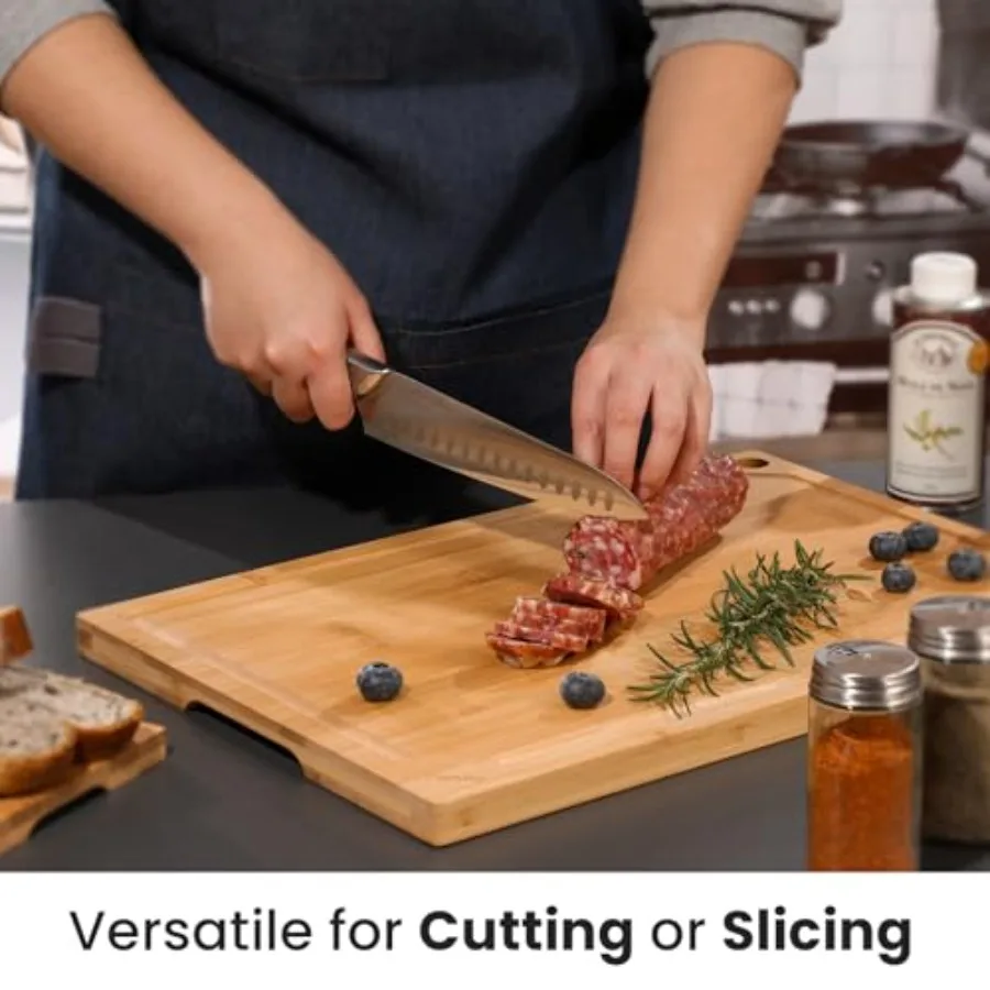 Kitchen cutting board: extra large bamboo, organic, pre-oiled, 18 x 12, natural color, heavy duty with juice groove view 4