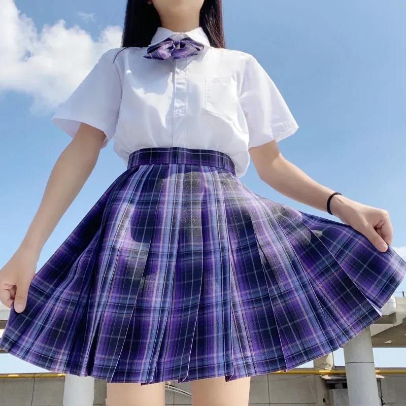 Women Harajuku Preppy Style Sweet Kawaii Pleated Plaid Skirt Summer Korean Jk Uniform High Waist Mini A-Line Skirts Female