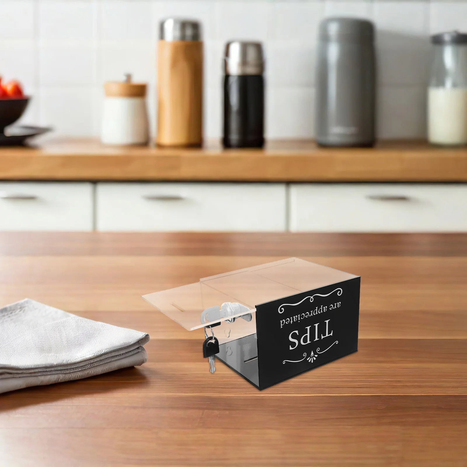 

Tip Jar Lockable Acrylic Transparent Money Storage Container for Restaurants Cafes Bars Donations Fundraising Collection Box