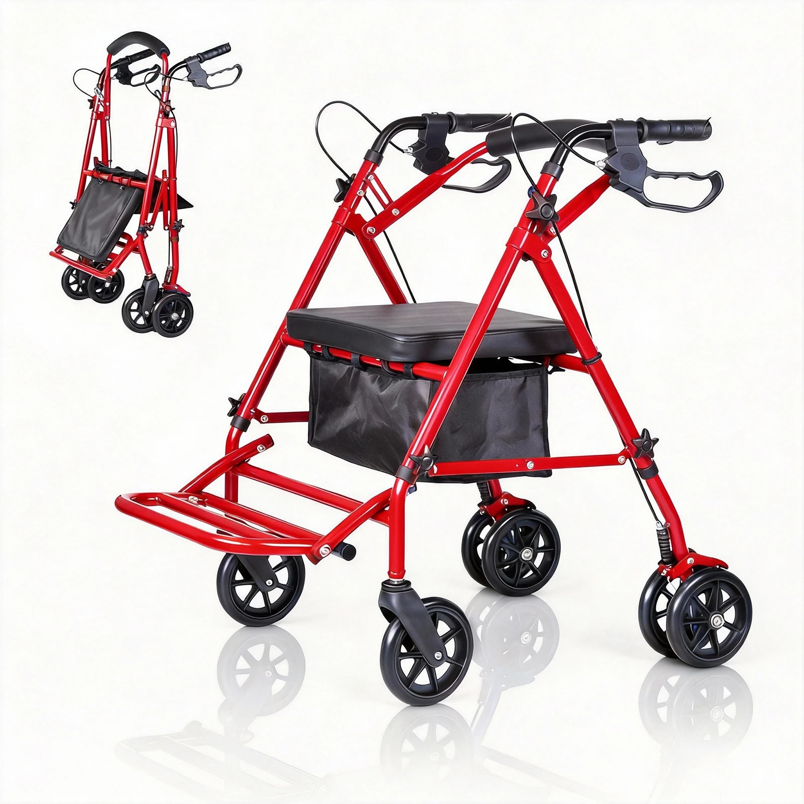 Lightweight Foldable Transport Wheelchair for Adults Foldable Portable Wheelchair Adjustable Height & Underseat Storage Bag