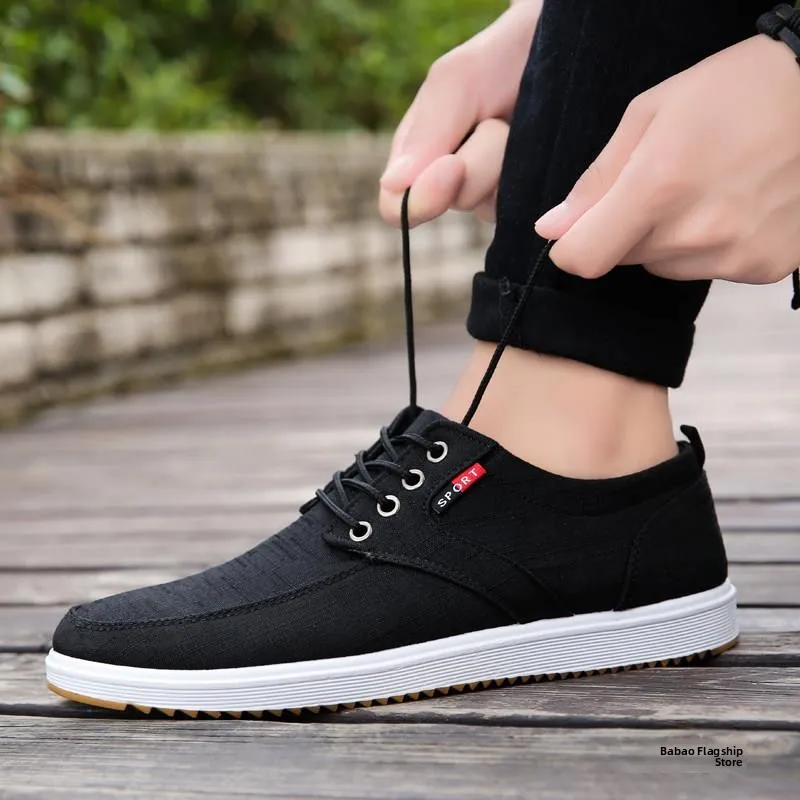 Beijing Style Canvas Shoes Men's Breathable Casual Low Top Sneakers Flat Heel round Toe Rubber Outsole Summer Season