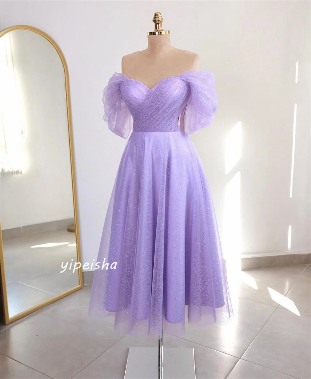 Prom Dress Net Ruched Birthday A-line Off-the-shoulder Bespoke Occasion Gown Midi Dresses Evening Saudi Arabia