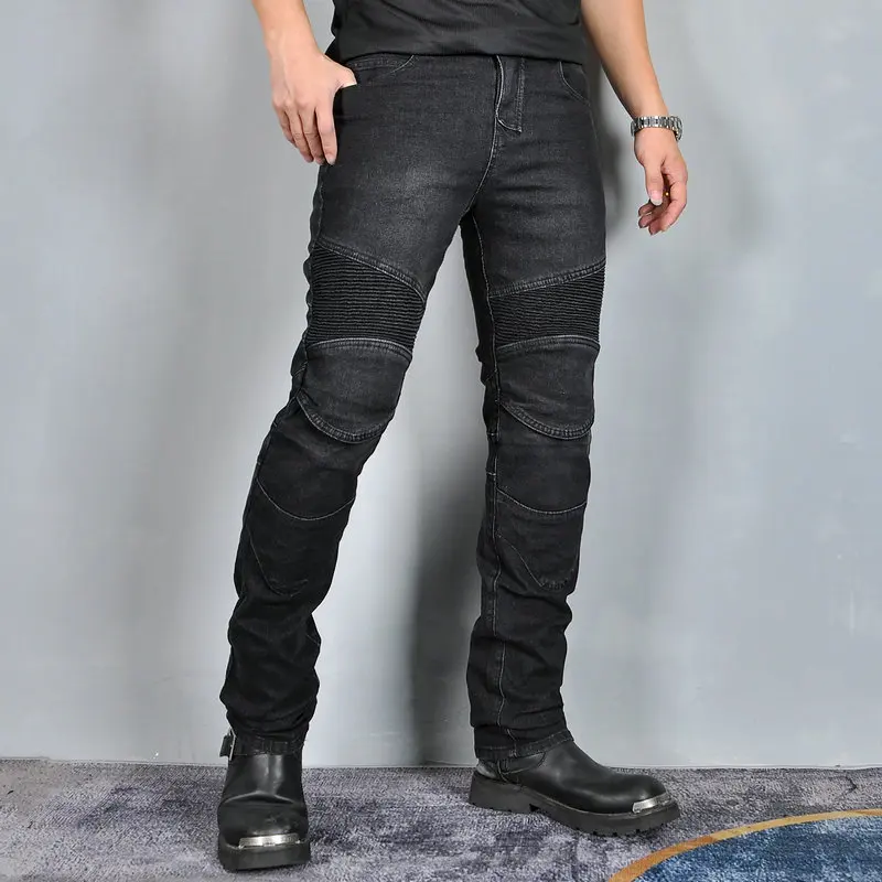 Motorcycle Jeans Men's Casual Workwear Stretch Retro Motorcycle Motorbike Riding Pants Anti-drop with Silicone Protective Gear