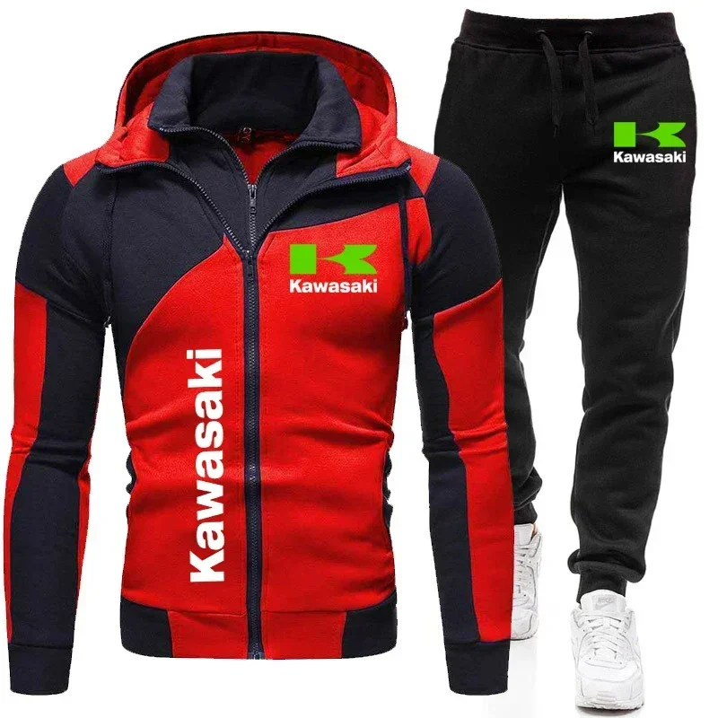 

Kawasaki Logo Motorcycle Racing Team Men Zip Up Hoodie Pant Sets 2025 Fashion Male Zipper Sweatshirt Pants Suit Sport Coat Set