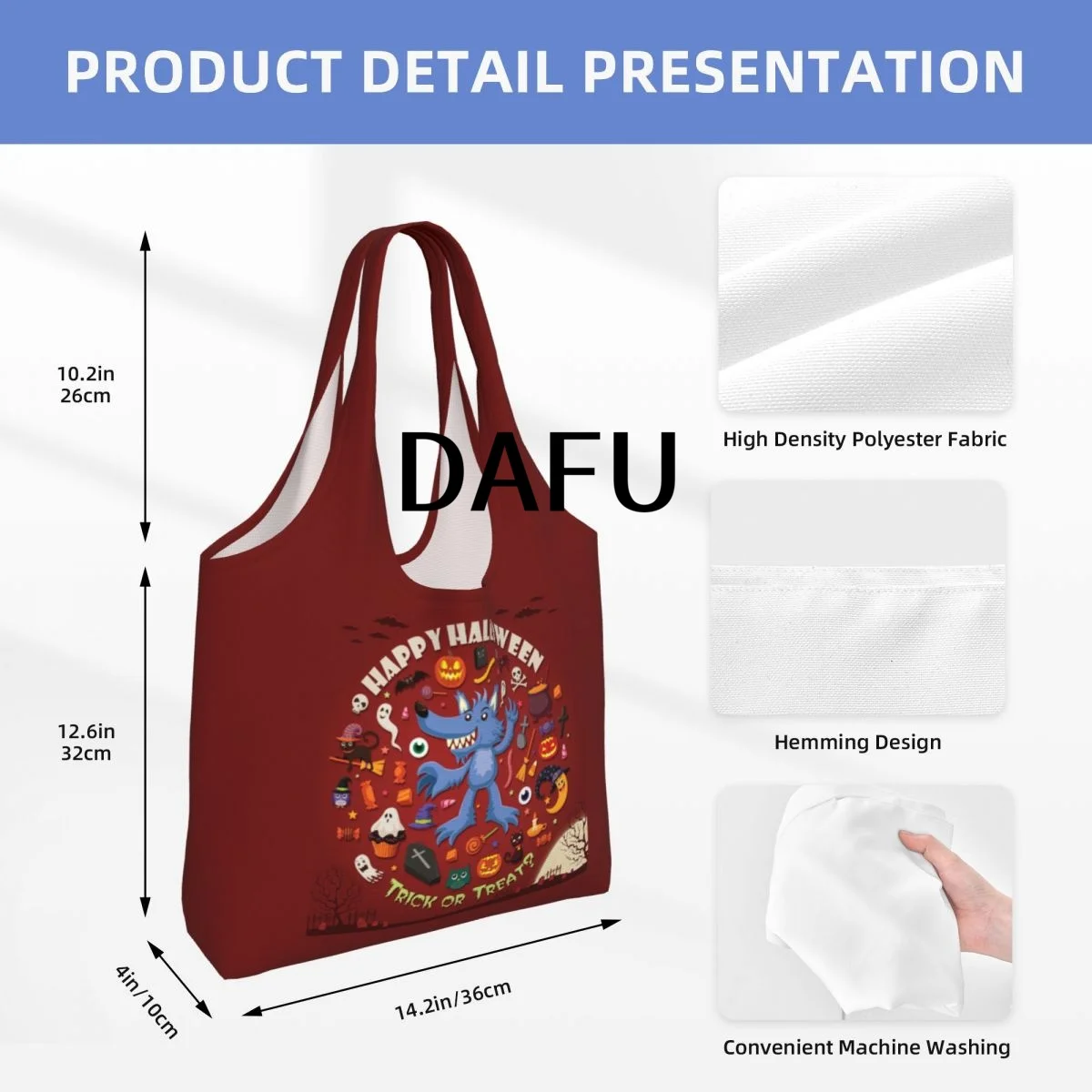 Happy Halloween Funny Halloween Print Cotton Tote Bag - Casual Commuter Shoulder Bag for Work Grocery Shopping Trick or Treat