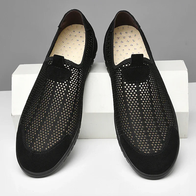 Breathable Mens Casual Shoes Hollow Out Men Loafers Cool Moccasins Handmade Slip on Driving Shoes Lightweight Male Summer Flats