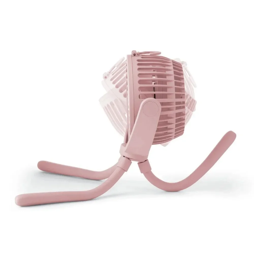 Ventilador recarregável portátil com tripé flexível para carrinho, assento de carro, 3 velocidades, fluxo de ar ajustável e forte, rosa, novo