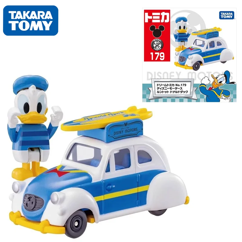 TAKARA TOMY Tomica-juguetes de aleación para niños, vehículo de Motor fundido a presión, modelo de Metal, pato Donald Surfing Tourer, Disney, regalo para niños, NO.179