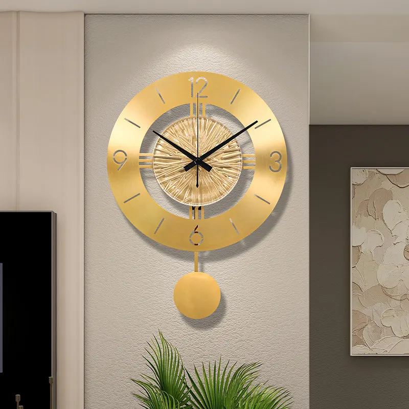 

Simple And Stylish Living Room Sway Wall Clock High End Brass Luxury Mute Wall Clock Mural Restaurant Clock Room Decoration Gift
