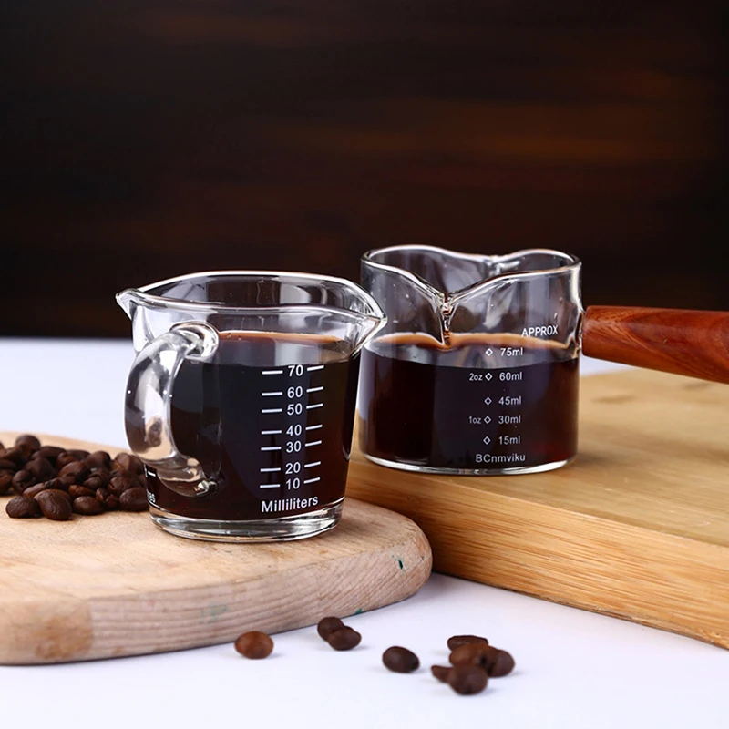 70/75ml Espresso Shot Glass Double Spout Measuring Cup Heat-Resistant Handle Clear Scale Wine Milk Coffee Measure Jug