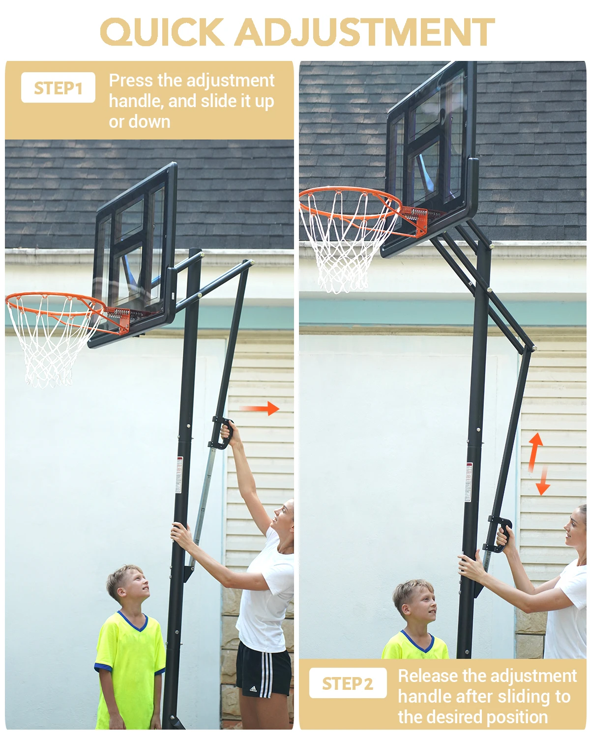  Portable Basketball Hoop Quickly Height Adjusted 4.9-10ft Outdoor/Indoor Basketball Goal System With 44 Inch Backboard And Whee