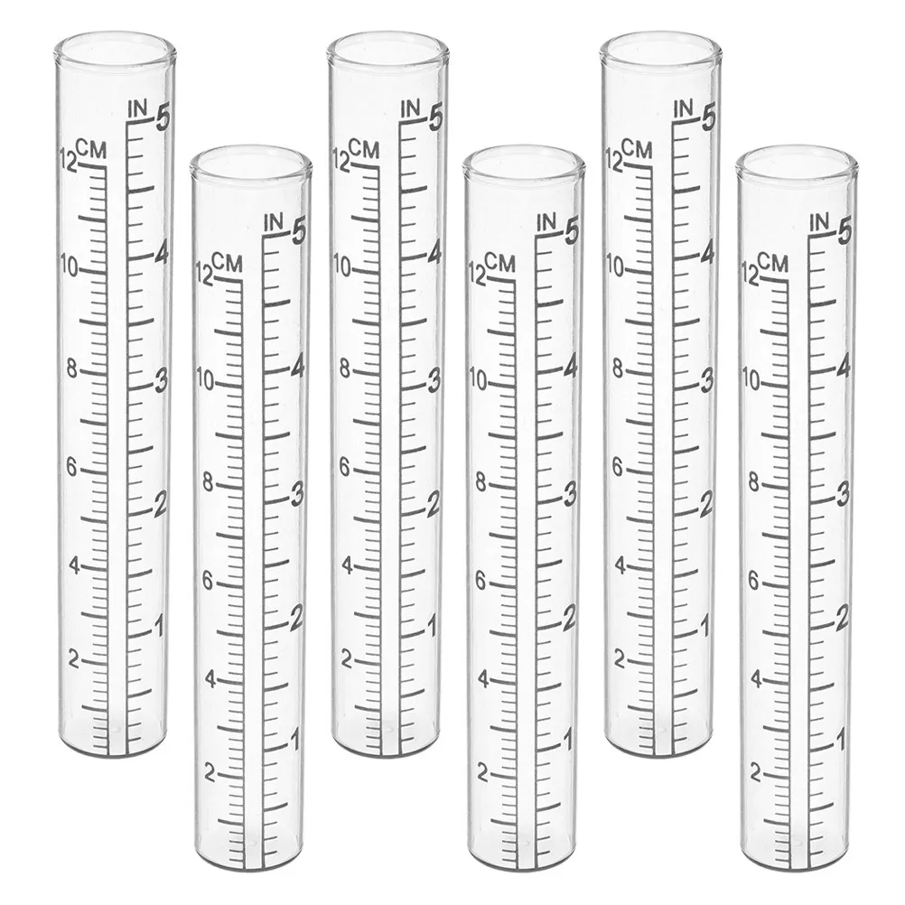6Pcs Glass Rain Gauge Replacement Tube Transparent Easy Install Compatible Standard Base Outdoor Garden Yard Lawn Precipitation