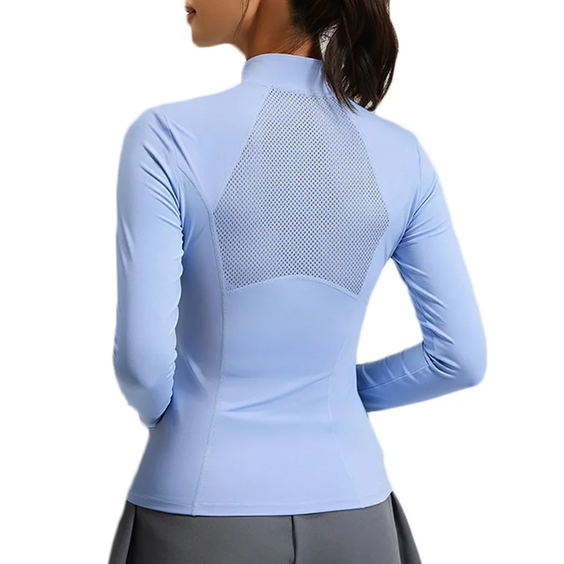 

Спортивная футболка Aiithuug Slim Fit с длинным рукавом, молнией до четверти, дышащая, быстросохнущая, для бега и йоги, укороченная, облегающая
