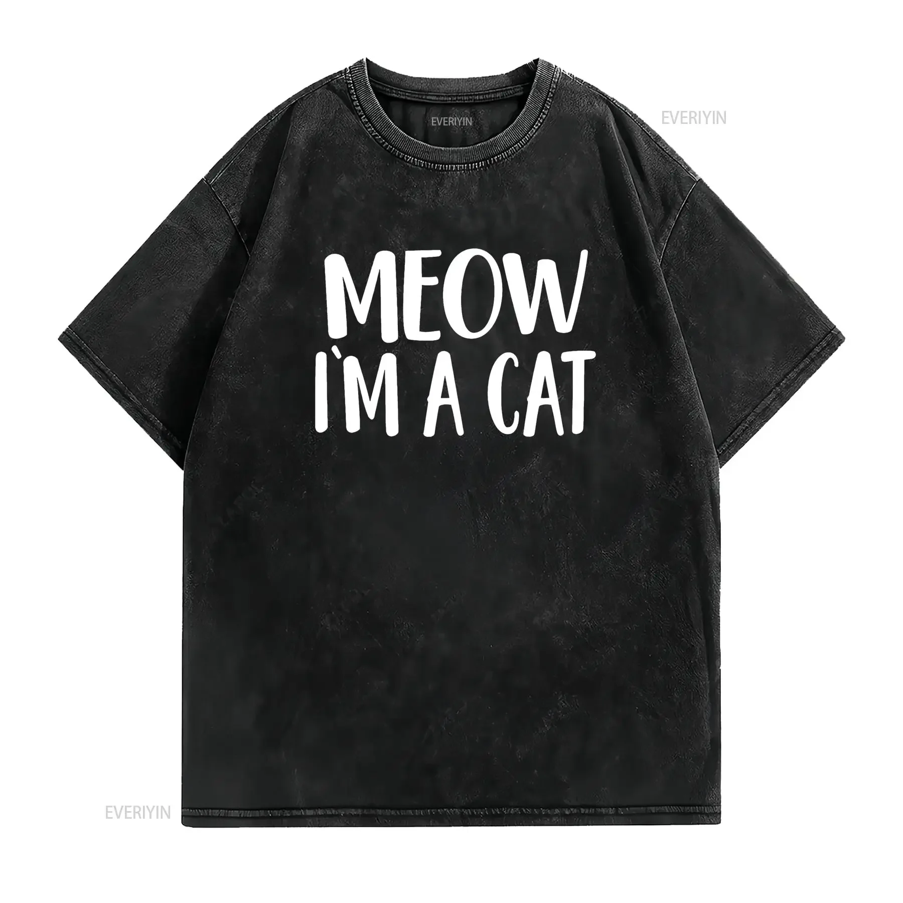 Meow I m A Cat Halloween Costume T Shirt vintage Washed Soft Versatile streetwear Slightly Top For Everyday Wear graphic