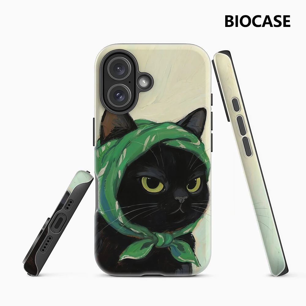 Schwarze Katze mit grünem Kopftuch IPhone 17 Must-Haves Handyhülle für IPhone 17 16 15 14 13 12 Pro Max Plus Doppelschichtige Rückseite