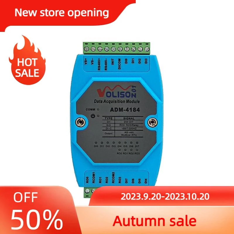 

ADM-4184 8channel Digital Data Acquisition, DI / DO, 4-way Relay NO Output Control Module, MODBUS RS485