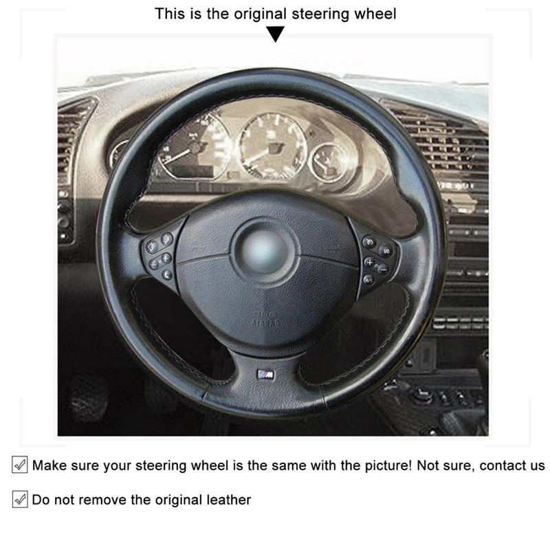 Black PU Artificial Leather car Steering Wheel Cover for BMW M Sport E36 1996-2000 E39 1995-2001 Z3 M E36/7 E36/8 1998-2002