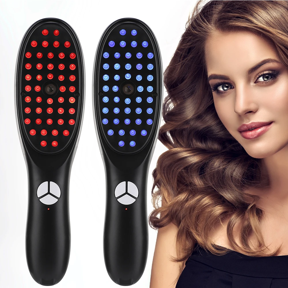 Electric Massage Comb Blue Red Light Therapy Vibration Hair Massage Scalp Brush Negative Ion Spray Hair Growth Massager