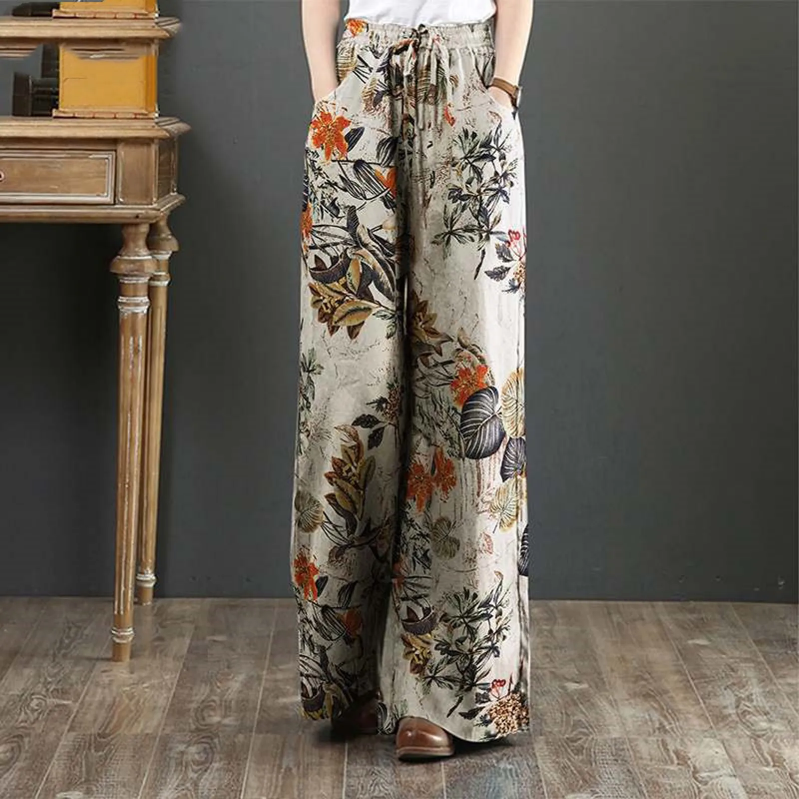 

Women Trousers Cotton Pants Floral Size Plus Casual Tightness Print Plus Size Pants Soft Womens Sweatpants home wear