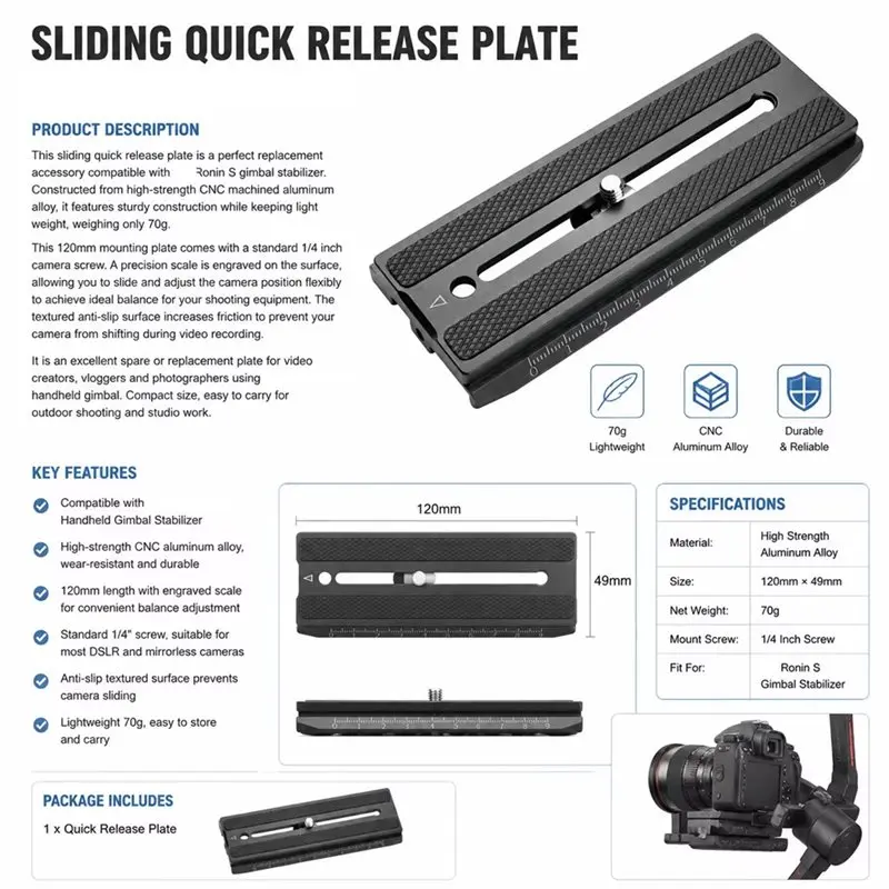 [NEW!】 120Mm Quick Release Plate For DJI Ronin S With 1/4
