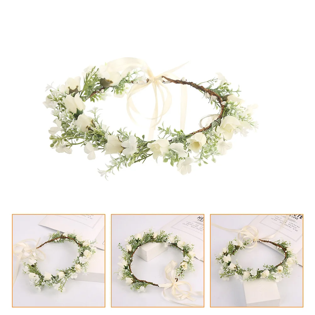 1pc Bridal Wreath Headband Bride Beach Wedding Hair Accessory (White, Green)