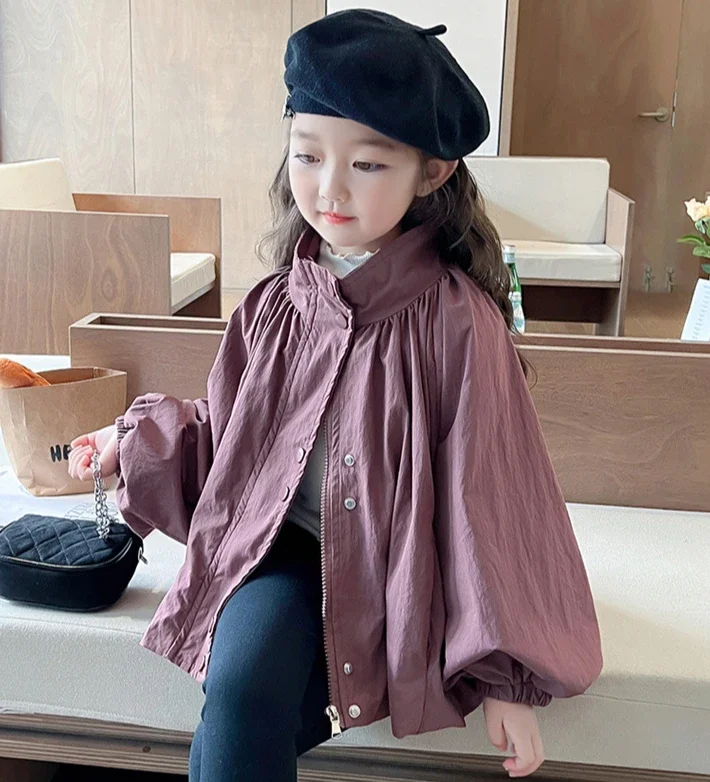 Girls Coat Korean Style Hardshell Children Spring Autumn Baby Girls Lantern Sleeve Loose Jacket Girls Fashion Autumn Clothes image 5