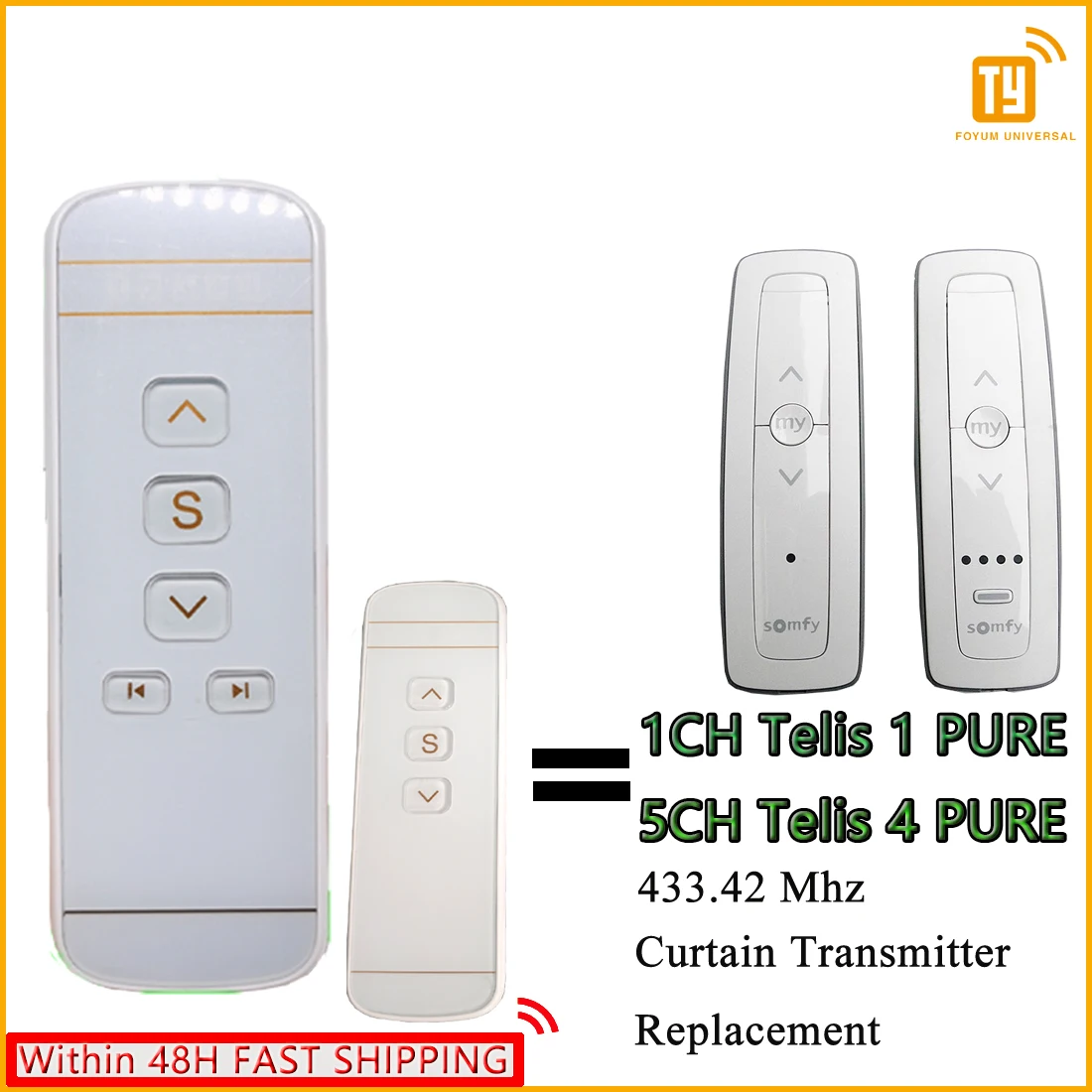 1pcs Curtain Telis Pure Remote Control Telis 1 4 Pure 433.42MHz Curtain Controller Replacement 1810633 1810632 1810632A 1810631