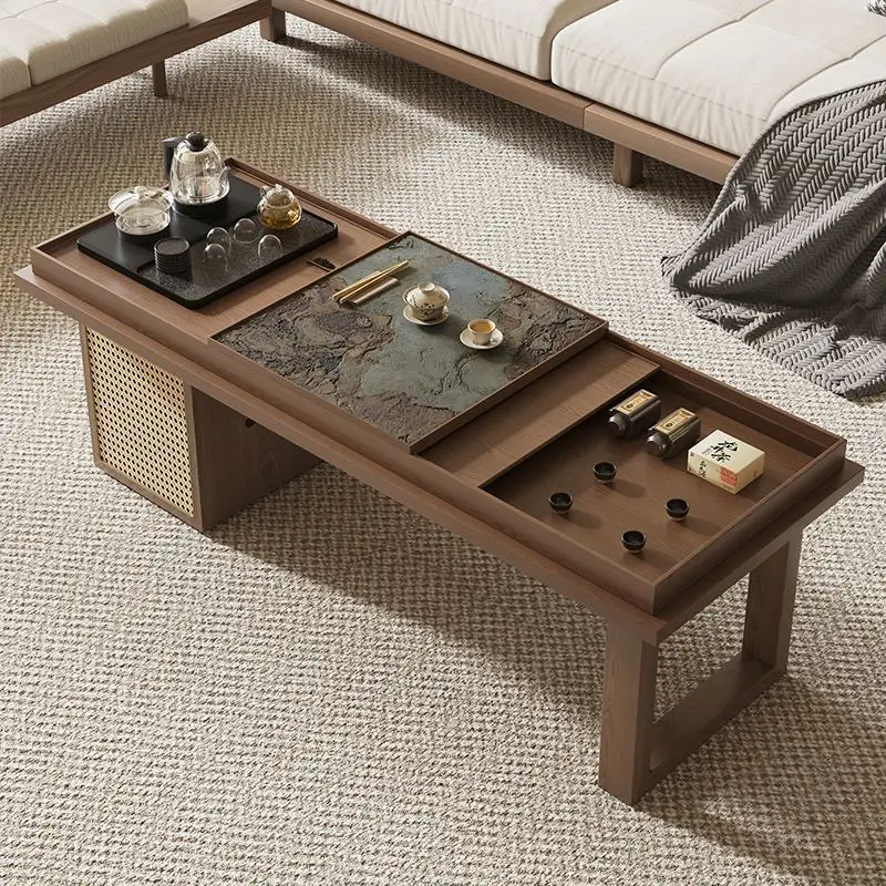 

Chinese style beauty, retro coffee table, solid wood table legs, coffee table and tea table integrated dual-purpose