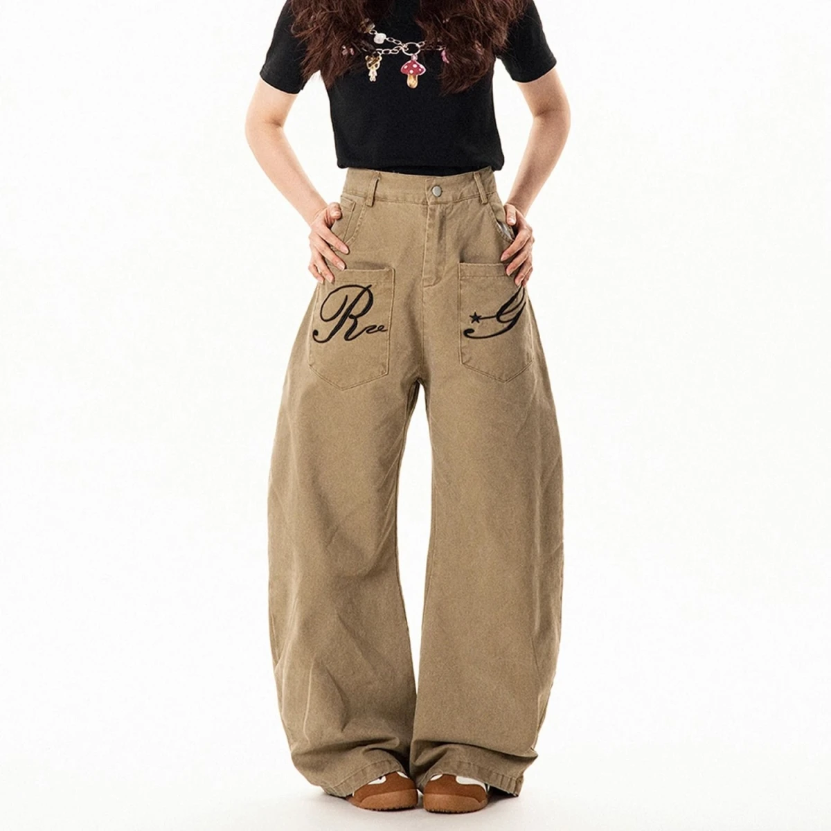 

American Retro Women's Denim Pants Casual Loose Wide Leg Couple's Loose Fit Zipper Closure Cotton Polyester Blend Summer