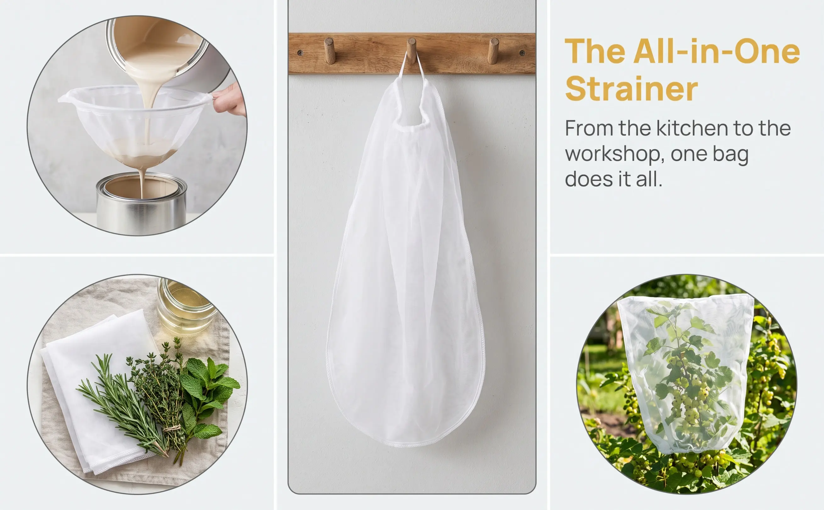 Nylon Straining Bag Heavy Duty Fine Mesh Food Strainer Bag for Almond Milk Cold Brew Home Brewing Wine Juice Filtration