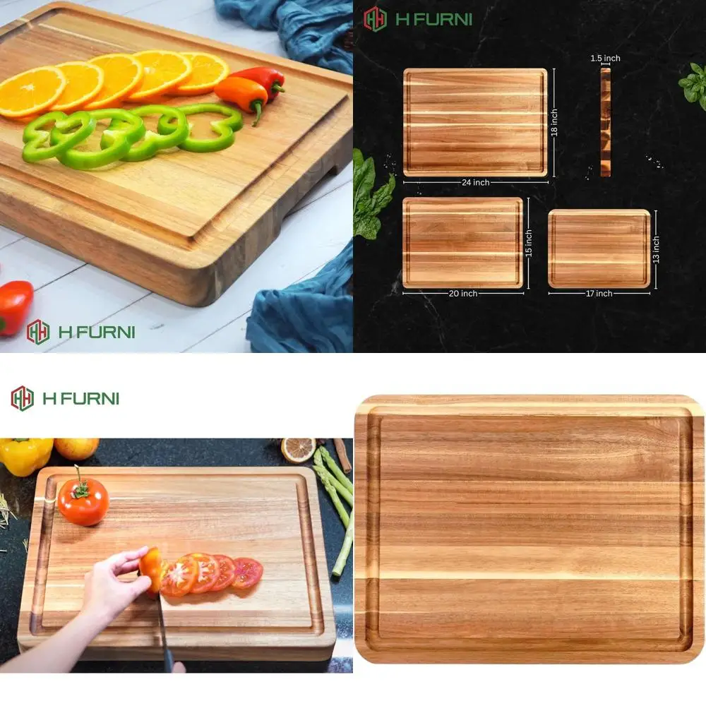

17 x 13 Thick Acacia Wood Cutting Board with Handles, Ideal for Meat, Cheese, and Charcuterie, Durable and Easy to Clean