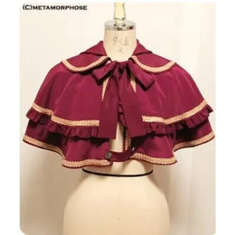 Victorian Dickens Steampunk Cloak Costume Victorian Gothic Lolita Cloak Steampunk Collar Capelet Women Short Red Cape RZ9497