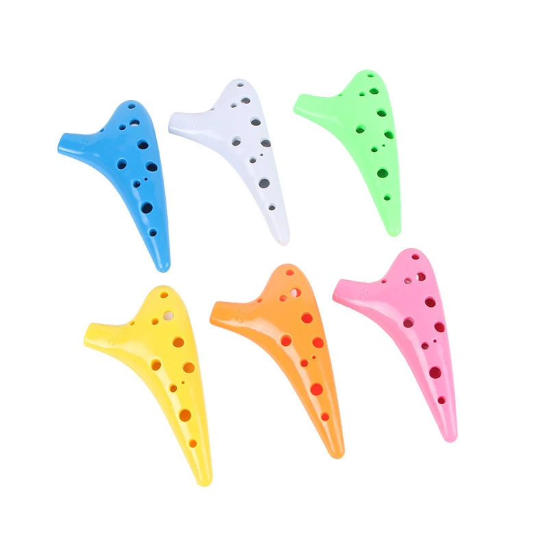 1PC Ocarina Unmarked Ceramic Flute With 12 Holes Ocarina Resin Plastic Alto C Tuning Ocarina New 12-hole Multicolor Flute