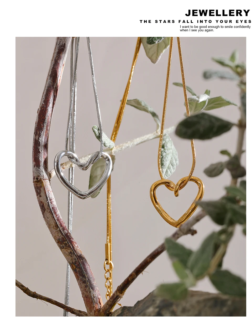 Yhpup Minimalistische goldene Edelstahl-Herz-Hohl-Anhänger-Halskette für Frauen, rostfrei, stilvoller Charm-Schmuck, Bijoux Femme – Detail 11