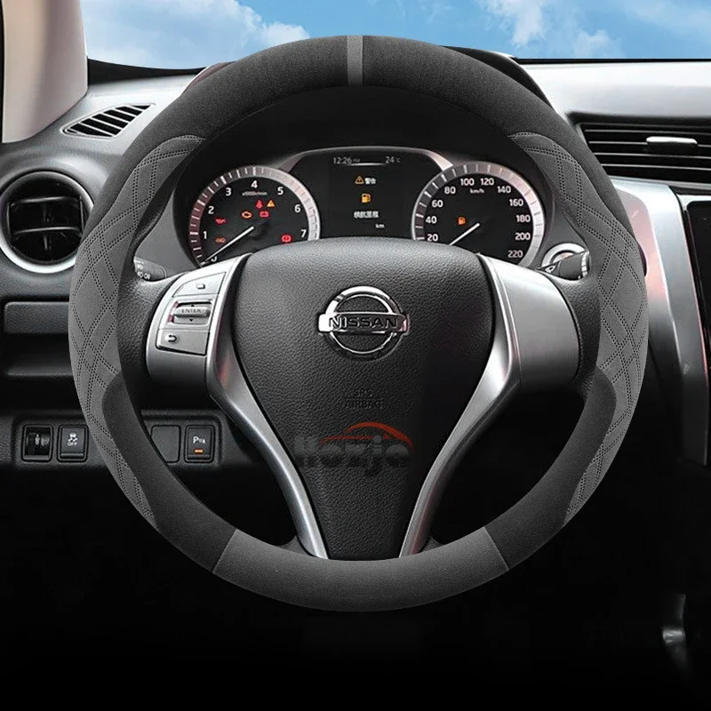 

Round Suede Leather Car Steering Wheel Cover for Nissan Tiida C11 C12 C13 2005-2015 2016 2017 2018 2019- 2023 Auto Accessories