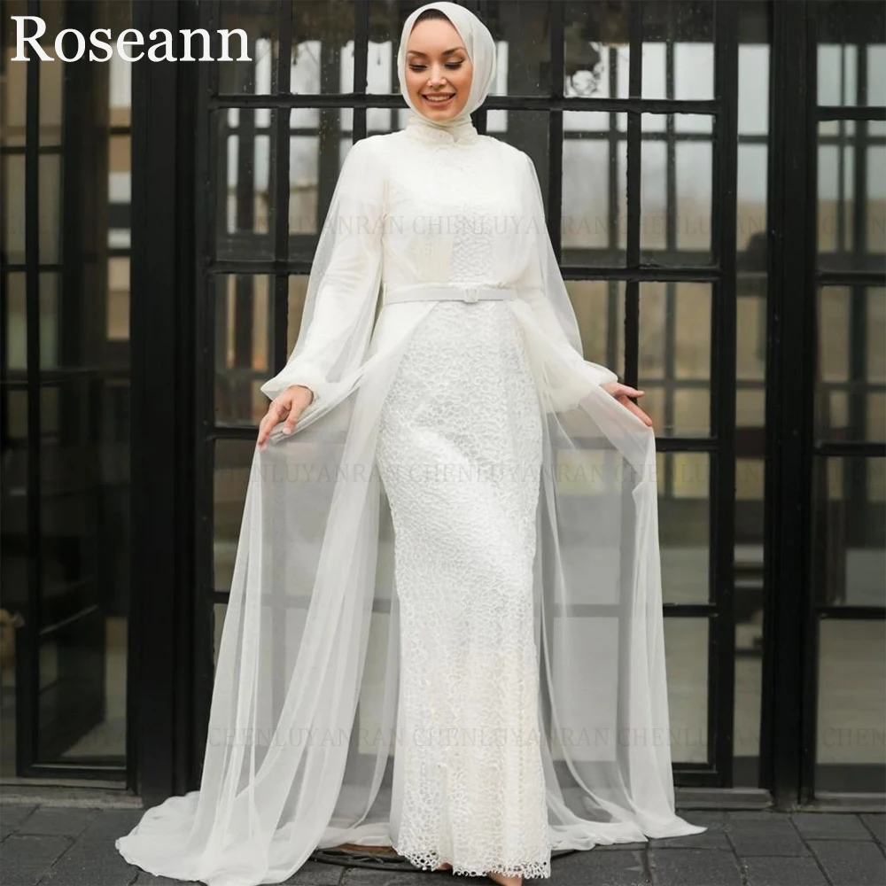 

ROSEANN Exquisite Lace Muslim Wedding Dresses 2025 Customized Sheath High Neck Belt Long Modest Bridal Gowns Vestidos De Novia