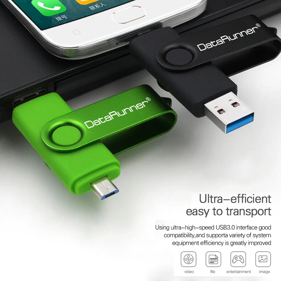 DataRunner-Clé USB OTG 128 pour micro-USB Android/tablette PC, support à mémoire de 16 Go 32 Go 64 Go 256 Go 3.0 Go