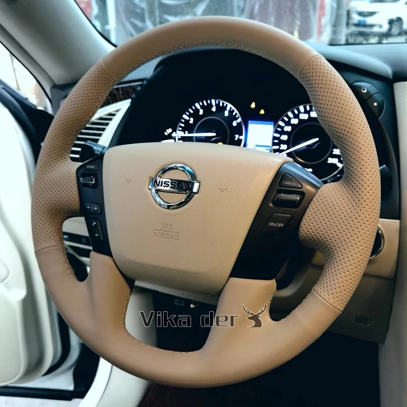 DIY Sew Customized Car Steering Wheel Handle Cover For Nissan Patrol Y62 Interior Accessories