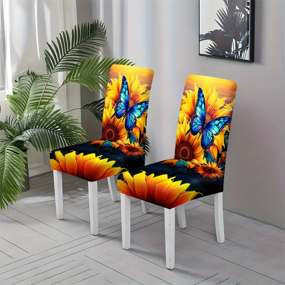 2/4/6pcs Sunflower Butterfly Chair Covers Stretch Dining Room Protector