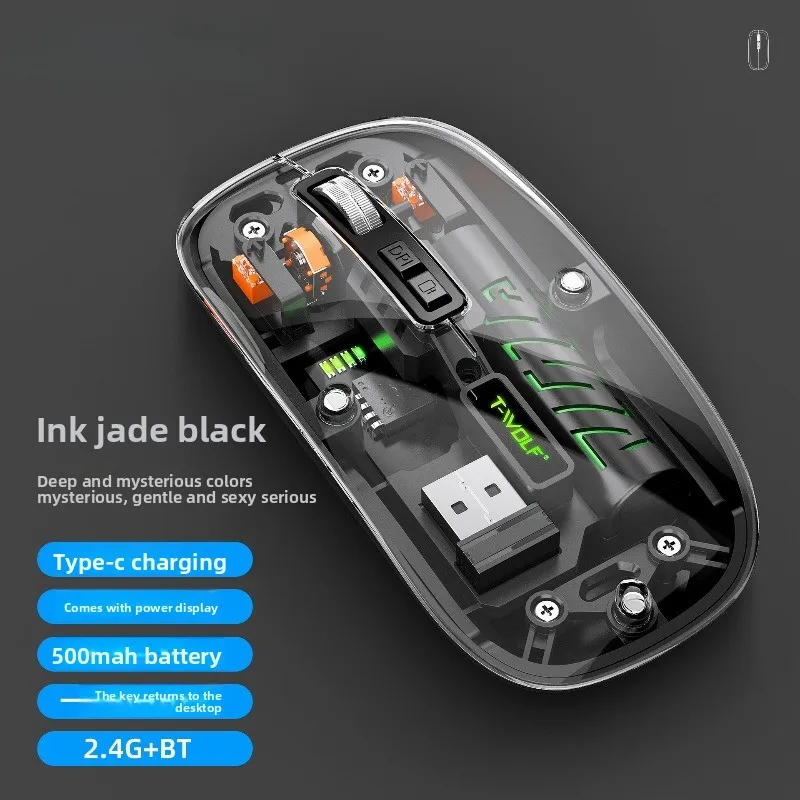 Creative Transparent Wireless Mouse Bluetooth 2.4G Mouse Rechargeable Mute Laptop Mice for Mac,iPad,MacBook Cool LED, Ergonomic