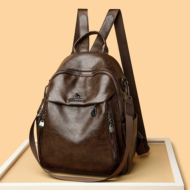 Vintage Women Leather Backpack Purse for Women 2025 High Quality Female Design Bagpack Rucksack Large Bookbag for Girl Sac a Dos