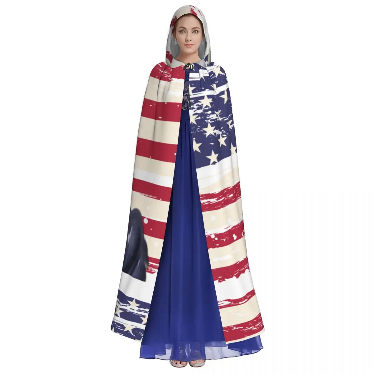 American Flag Trump Adult Cloak Cape Hooded Medieval Costume Witch Wicca Elf Purim Carnival Party