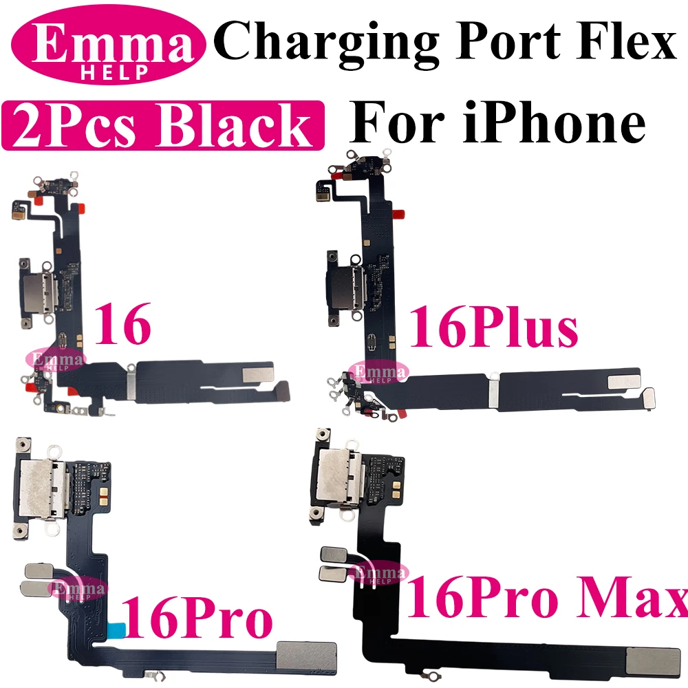 2pcs USB Charging Port Dock Connector Flex Cable with Microphone for iPhone 16 15 14 13 12 Pro Max Plus Repair Part