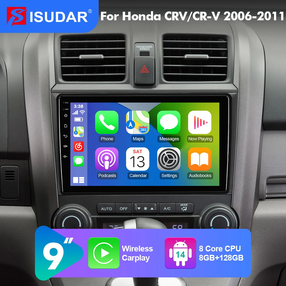 

2026 NEW! ISUDAR Android 14 Car Radio For Honda CR-V 3 RE CRV 2007-2011 Carplay Auto Stereo Multimedia Video Player 4G+WIFI 2din