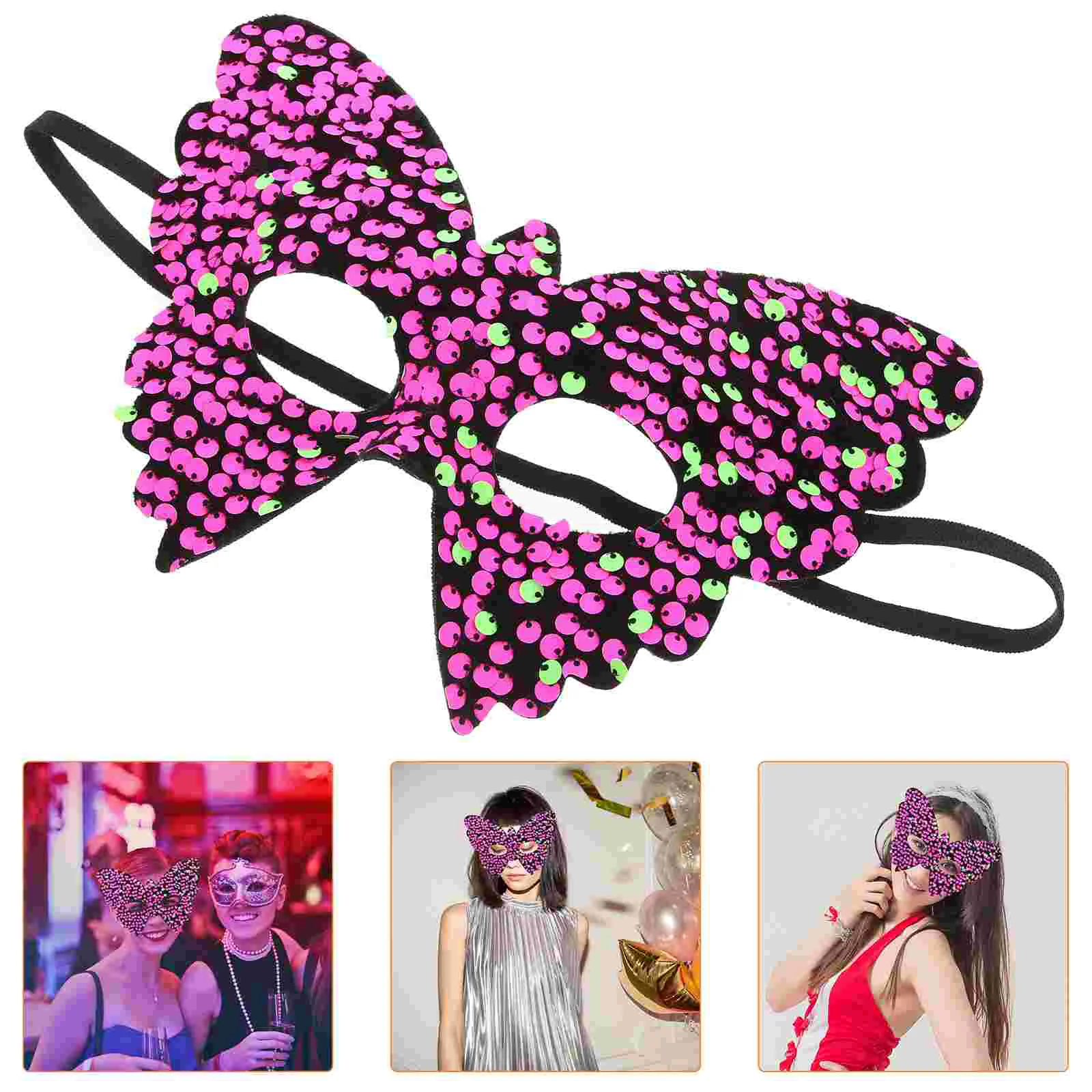 

Masquerade Mask Prop Party Sleeping for Women Sequins Halloween Plastic Lovers Face Black