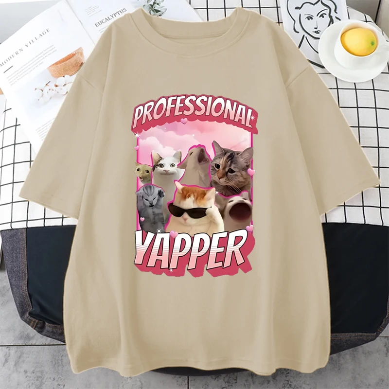 Professional Yapper Meme Cat Funny T-Shirt Men Woman Fashion Vintage Short SleeveTShirt 100% Cotton harajuku Comfort T-shirts